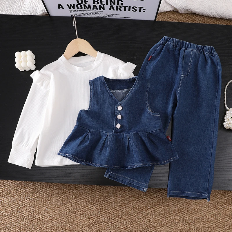 Nueva ropa de bebé de primavera y otoño, traje para niños y niñas, chaleco, camiseta, pantalones, 3 unids/set, ropa para niños, disfraz infantil, chándales para niños pequeños