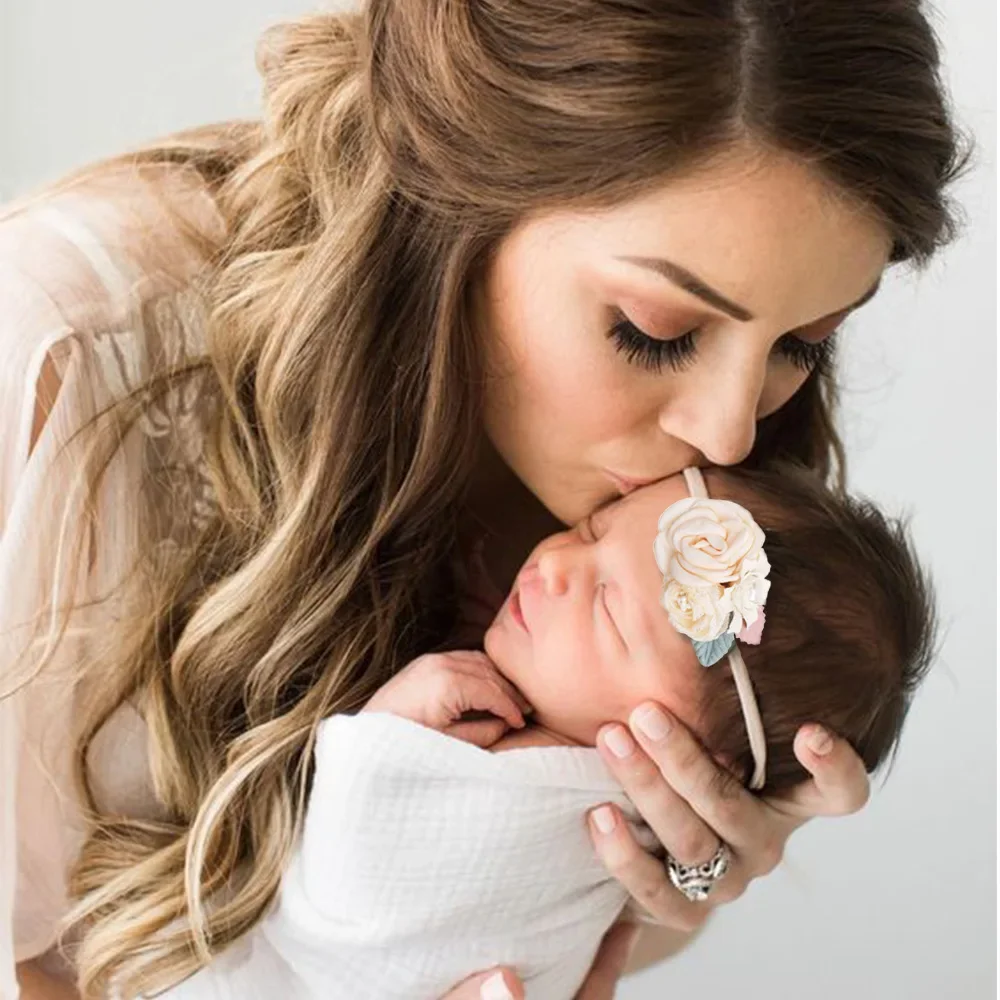 Diadema elástica de flores para niños, diadema de flores estilo princesa, diadema de flores para bebé, estilo Simple europeo y americano - imagen 4