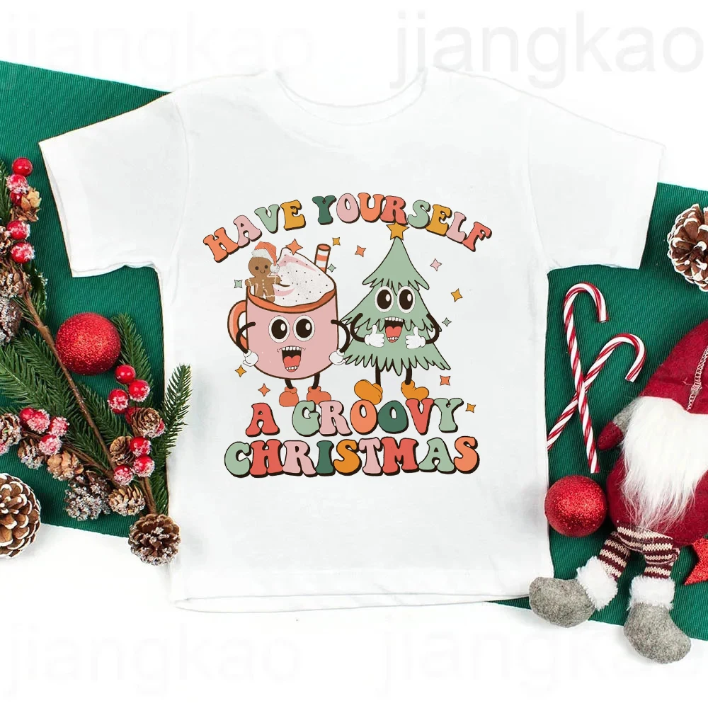 Have Yourself A Groovy camisetas con estampado navideño para niños, traje de fiesta de Navidad, camiseta de manga corta para niños y niñas, camisetas de vacaciones