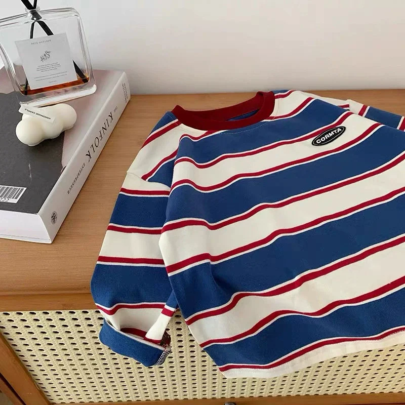 Camiseta infantil de rayas para otoño – Cuello redondo de algodón - imagen 4