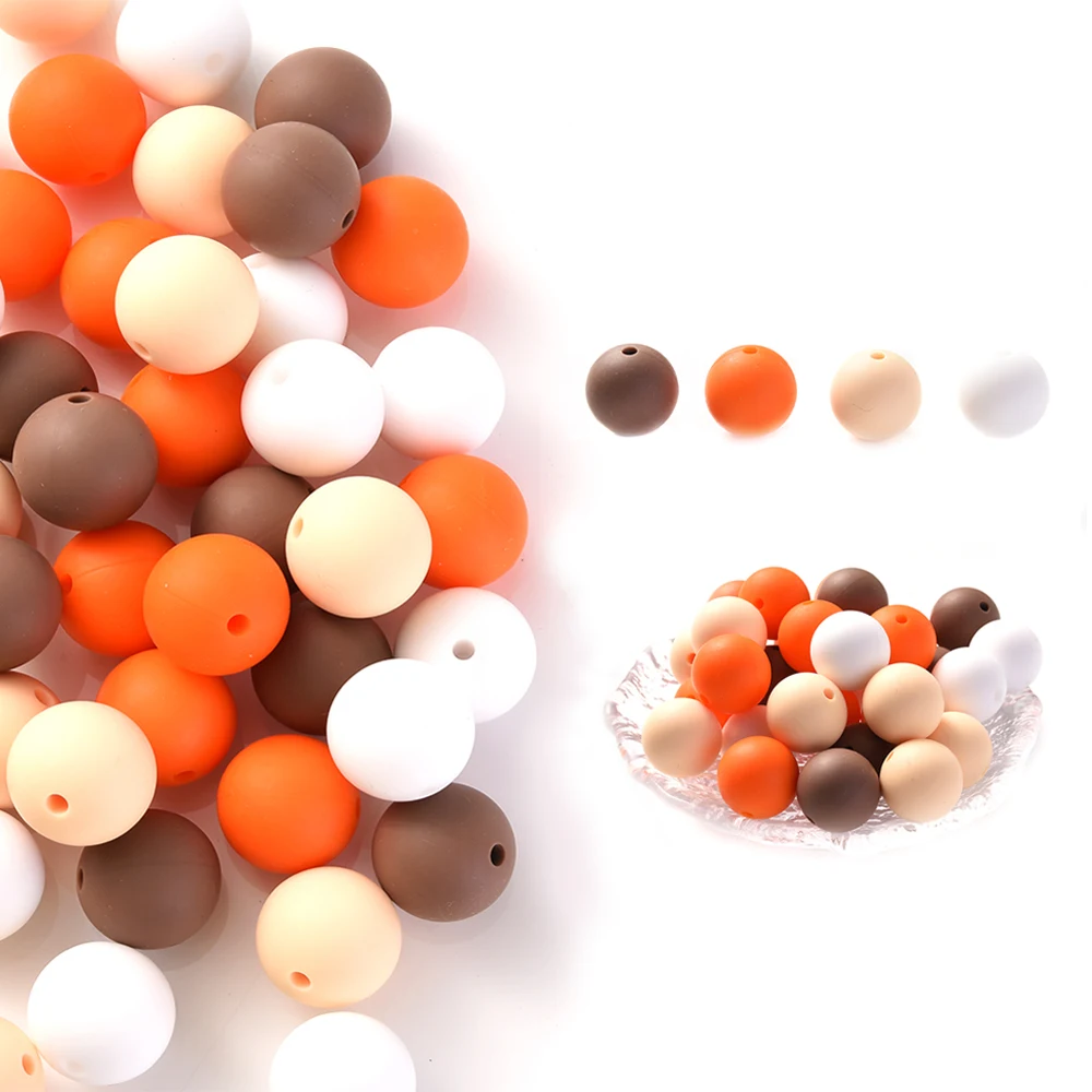 80 Uds. De cuentas redondas de silicona de 15mm de Color sólido, juguete para la dentición, regalos para la ducha de lactancia, accesorios de cadena de chupete