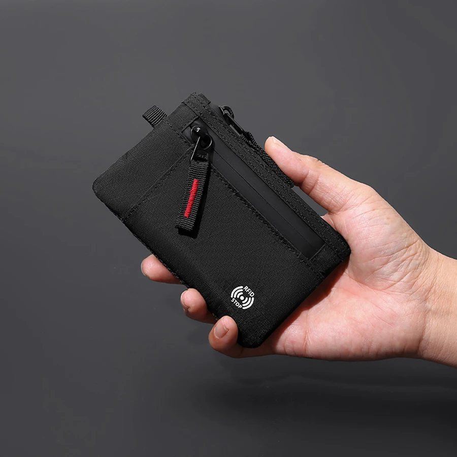 Tarjetero para hombre, billeteras de nailon de lujo, billetera delgada con cremallera, funda para tarjetas, monedero táctico masculino con mosquetón - imagen 2