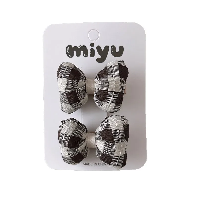 2 unids/set coreano a cuadros Clip de pelo con lazo para niños Retro Boho estampado Floral Otoño Invierno horquillas Beige conjunto de pasadores de tela suave - imagen 5