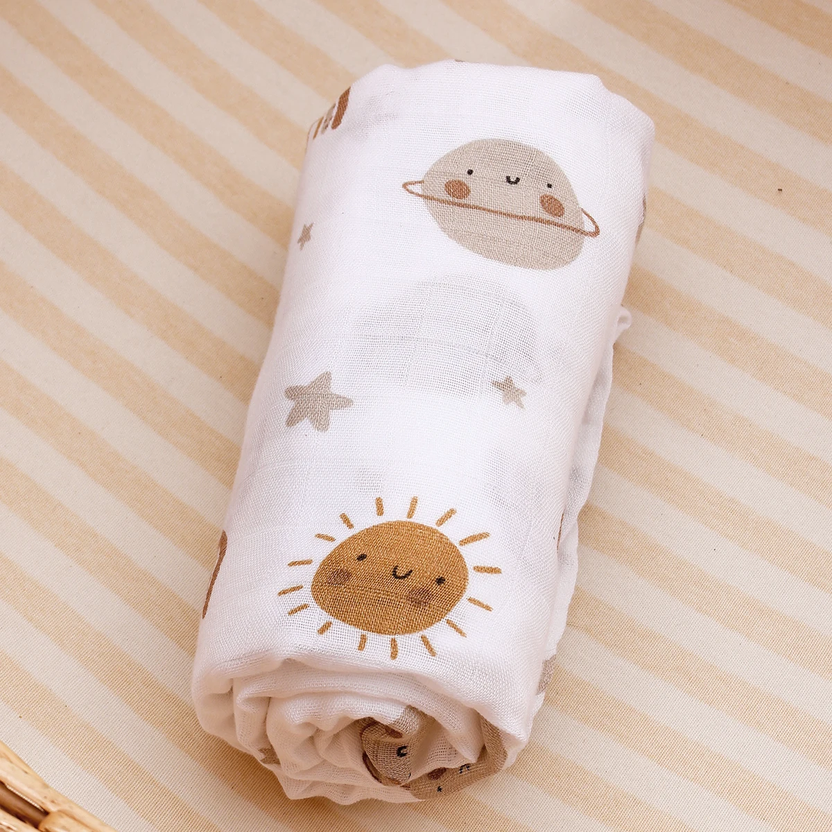 Manta envolvente de muselina de algodón y bambú para bebé, ropa de cama infantil con estampado suave, Toalla de baño envolvente para bebé recién nacido, 120x110cm, 1 ud. - imagen 4