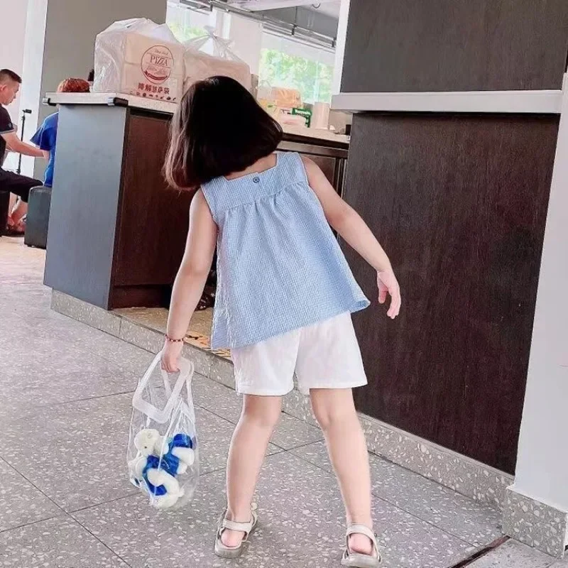 Conjunto verano niña de tirantes a cuadros con pantalón blanco - imagen 4