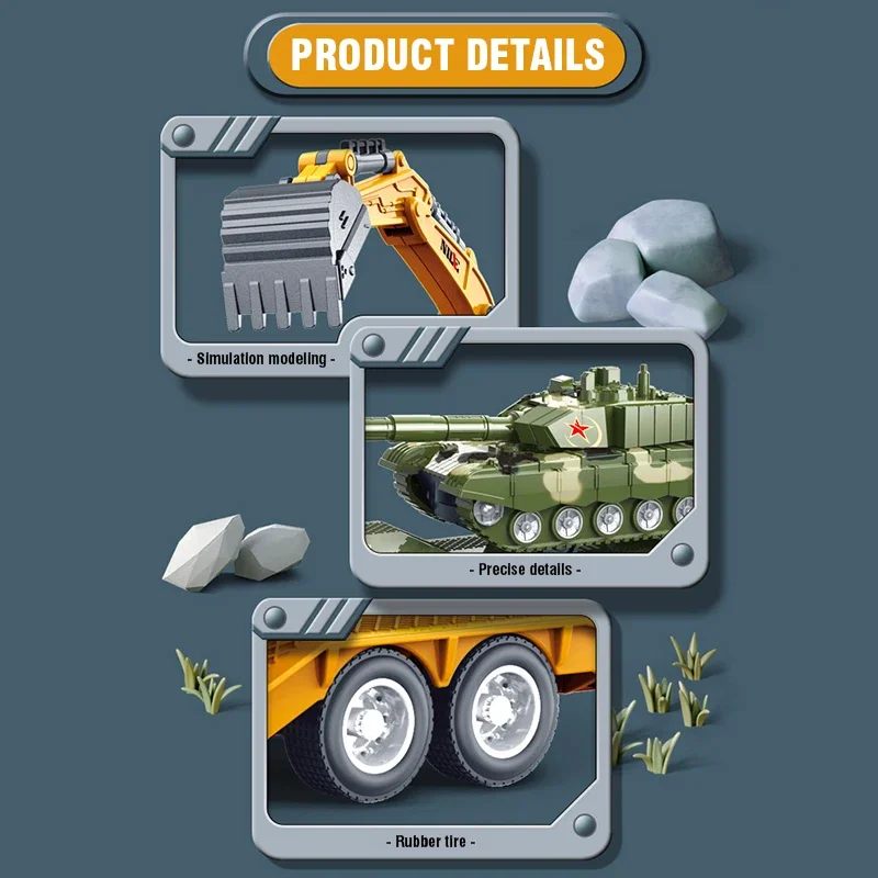 Camión tanque excavadora con remolque fundido a presión 2 en 1, modelo de construcción, contenedor semitarrero, transporte de vehículos, coche inercial - imagen 5