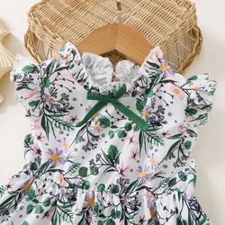 Vestido floral sin mangas con lazo para niñas