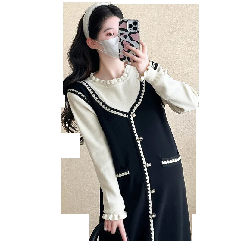 Otoño Invierno nueva moda maternidad chaleco vestido suéteres camisas conjuntos ropa elegante para mujeres embarazadas embarazo - imagen 5