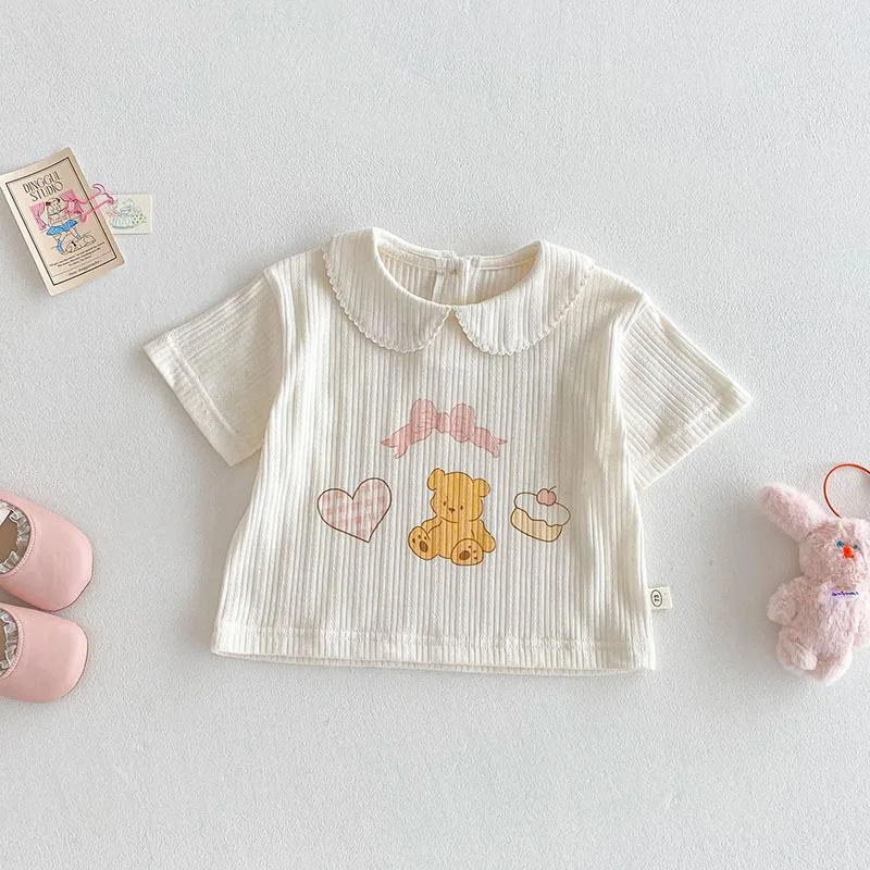MILANCEL Camiseta de verano con estampado de oso para niña - imagen 3