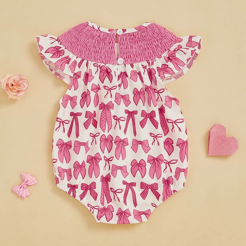 Suefunskry Mamelucos para niñas con letras bordadas y lazo/estampado floral, cuello redondo, manga con mosca, monos para bebés - imagen 2