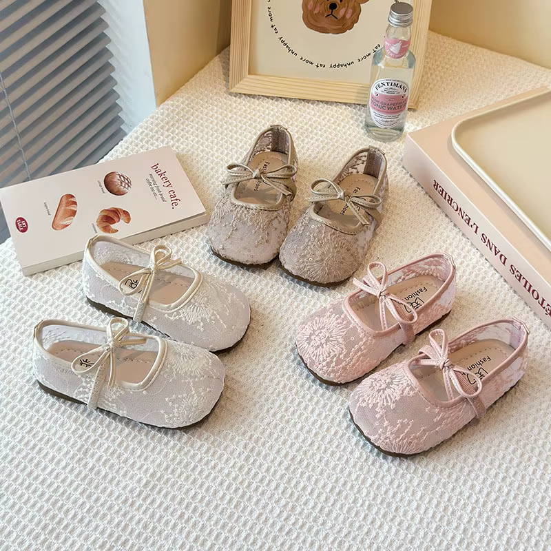 MILANCEL Zapatos planos de primavera – Nude con lazo para niñas