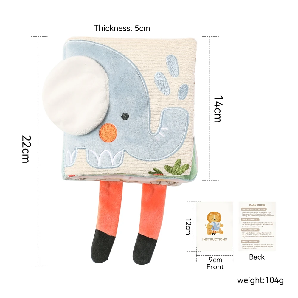 Libro de tela sensorial para bebé con elefante suave educativo - imagen 4