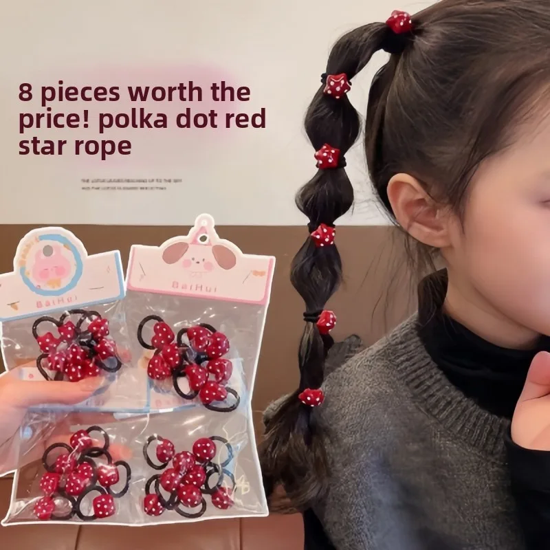 Lazos de lunares rojos y coleteros elásticos para niñas - imagen 5