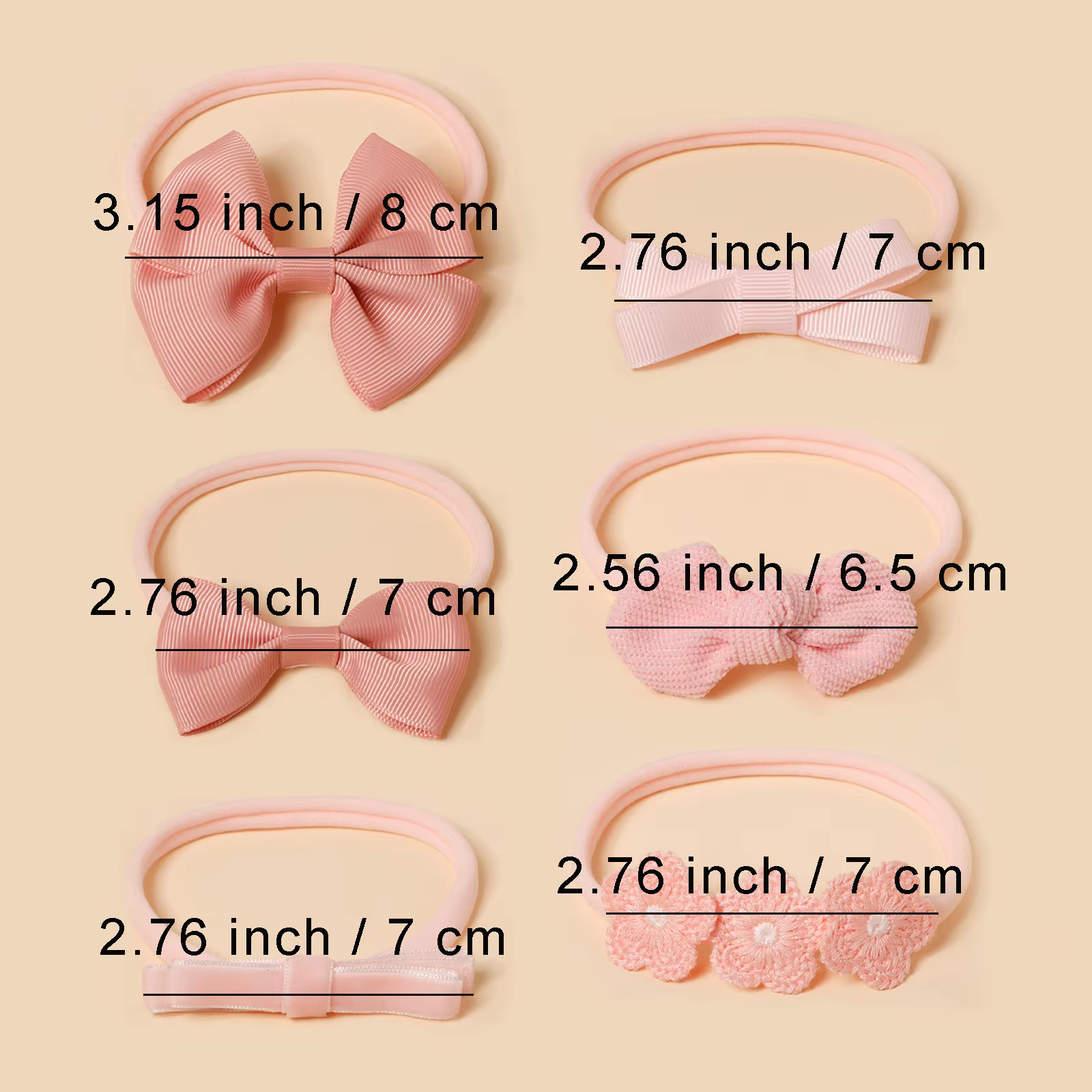 Diadema infantil de nailon beige con lazo para niñas fresca - imagen 3
