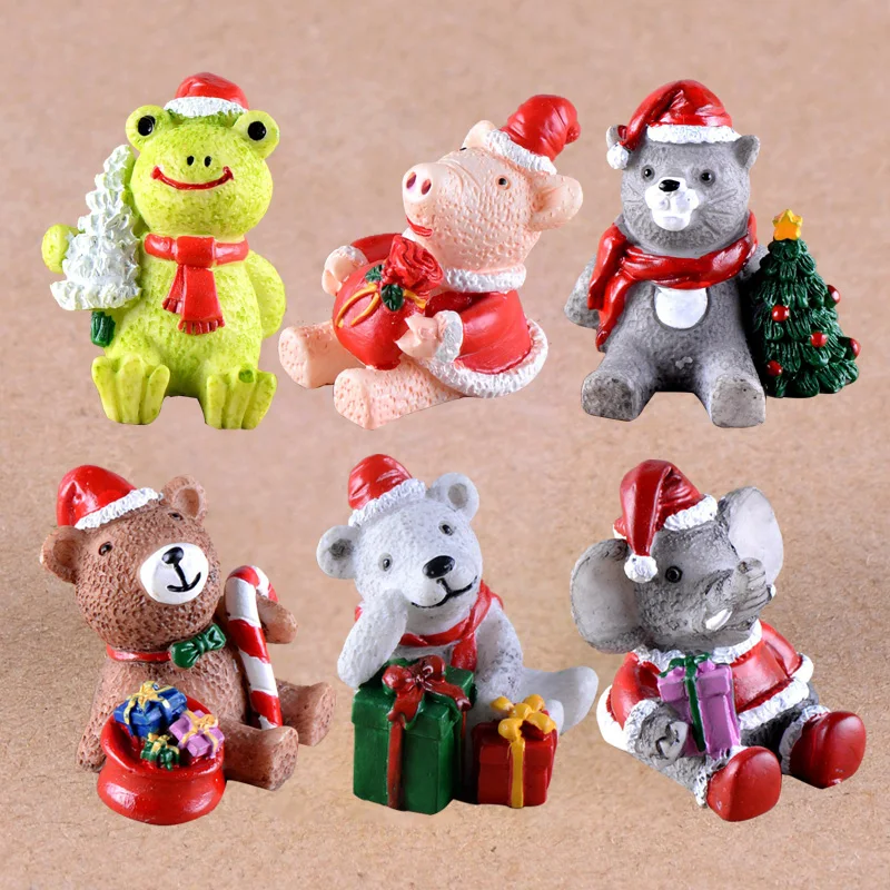 Figurita en miniatura de animales Zakka de Navidad, figura de gato, cerdo, rana, pastel para el hogar, decoración de escritorio, Mini adorno de jardín, regalo de Festival de resina
