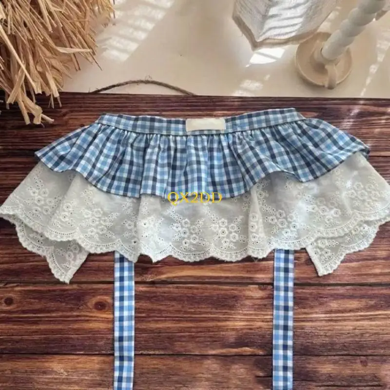 QX2D Childrens Blue Gingham Cake Falda encaje algodón transpirable para ropa diaria - imagen 4