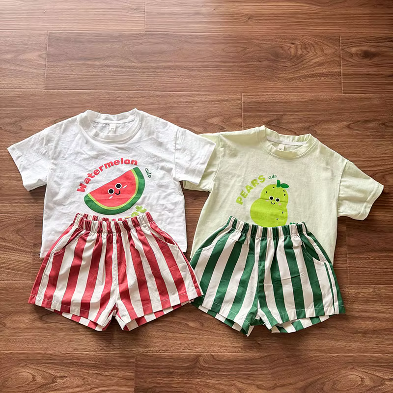Conjunto de verano para niña – Camiseta estampada y pantalón de rayas - imagen 2