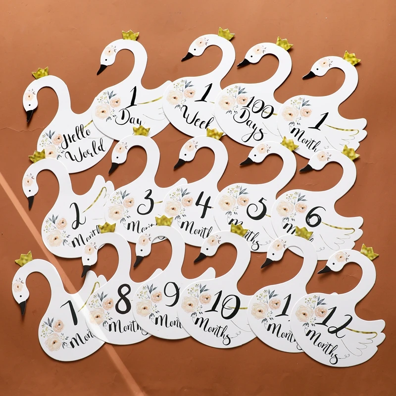 Swan Milestone-tarjeta de papel de recuerdo para bebé recién nacido, accesorios de fotografía para bebé de 0 a 12 años, regalo para recién nacido, 1 Juego