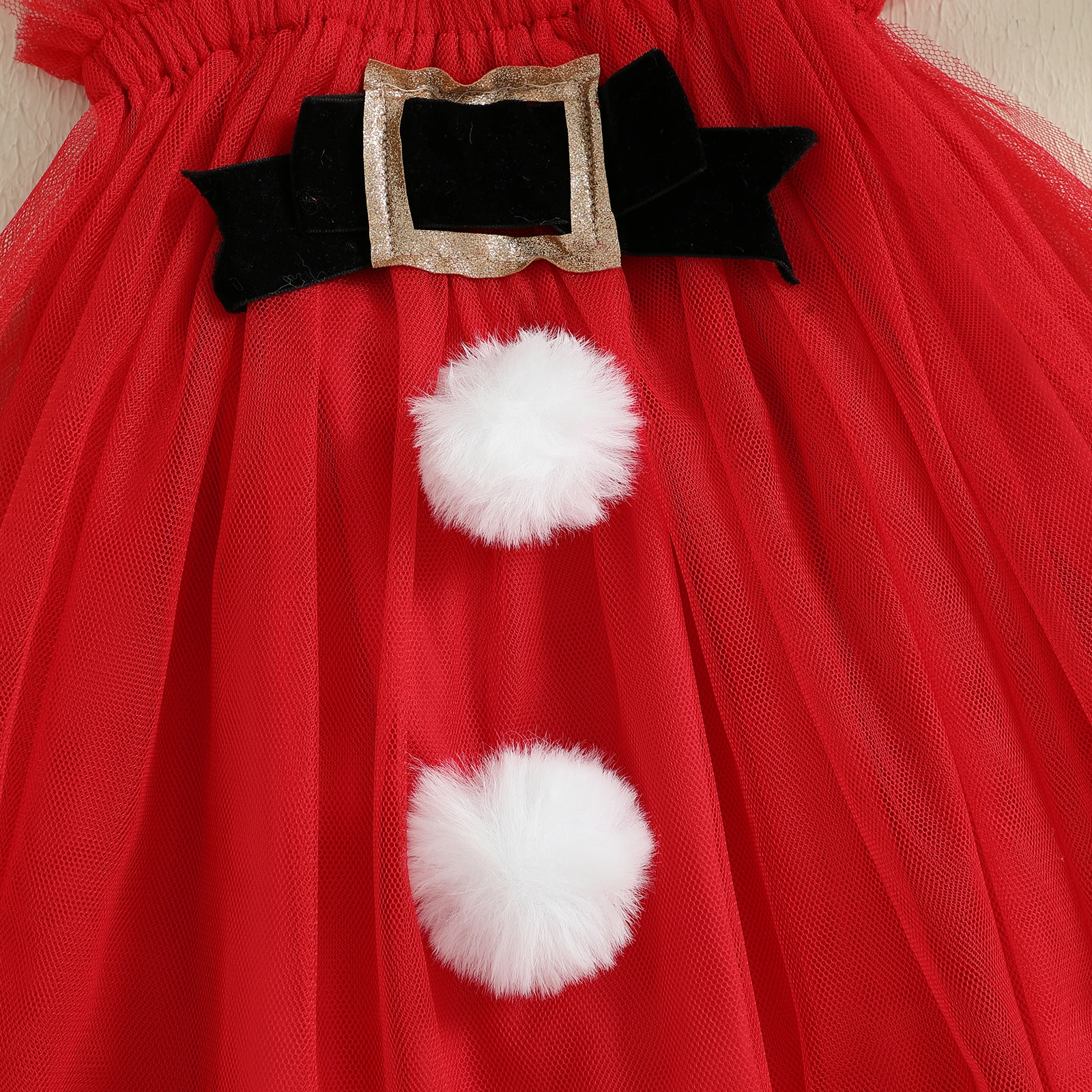 VISgogo Vestidos de tul para niñas pequeñas Vestido de princesa sin mangas con bola de piel navideña a la moda para la vida diaria y la fiesta - imagen 5