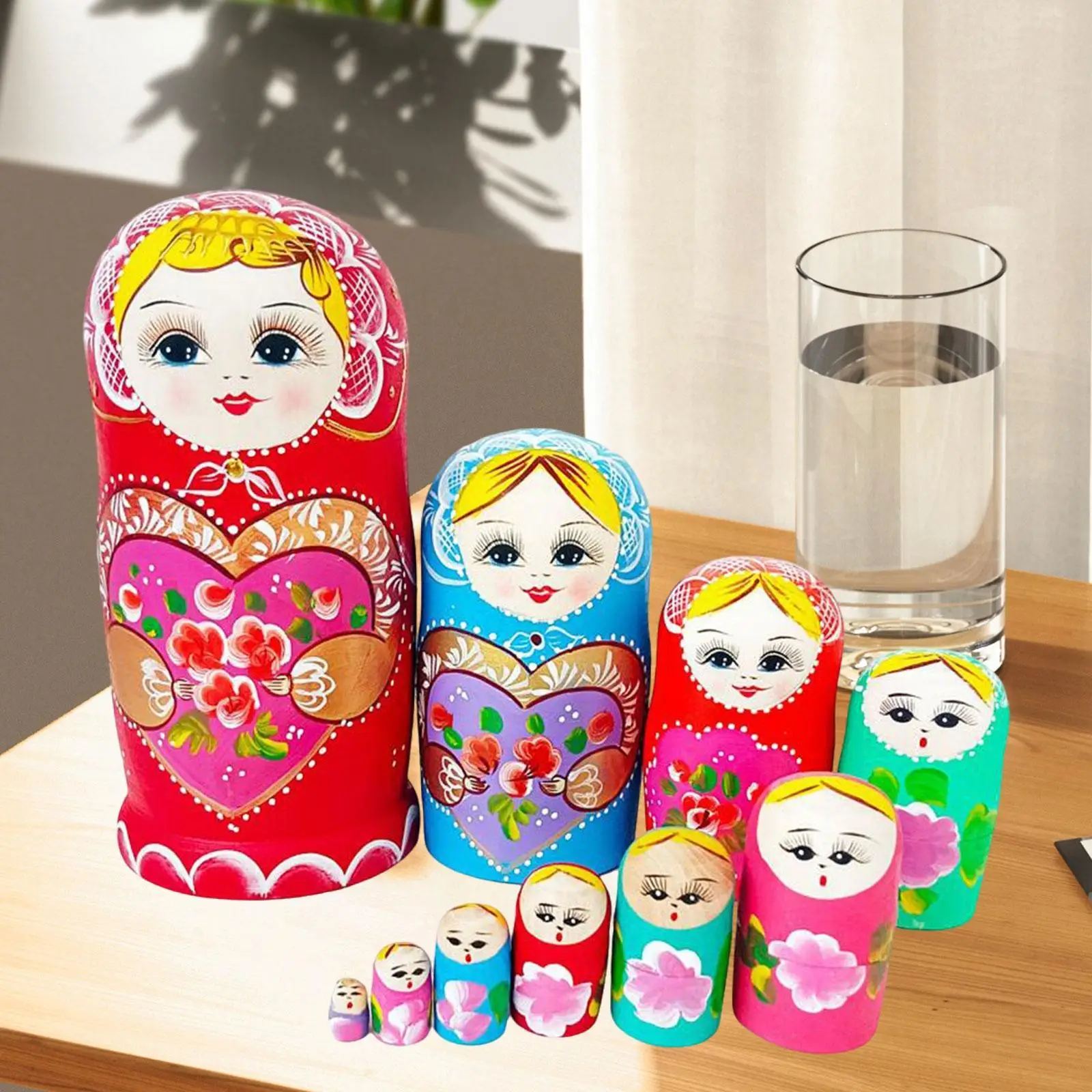 10 Pieces Russian Nesting Dolls Wood Matryoshka Dolls Crafts Collectible Decoration Nesting Russian for Adults Gifts