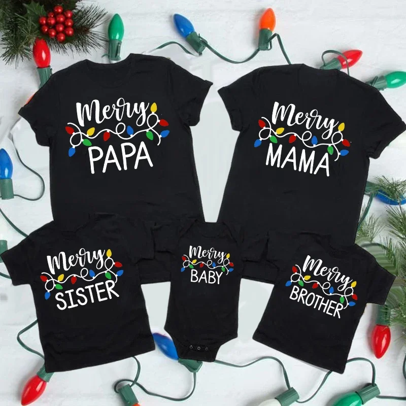 Feliz Navidad, ropa a juego para la familia, trajes de fiesta, Tops, mono para bebé, camiseta de Navidad para papá, hija, hijo, camiseta de vacaciones