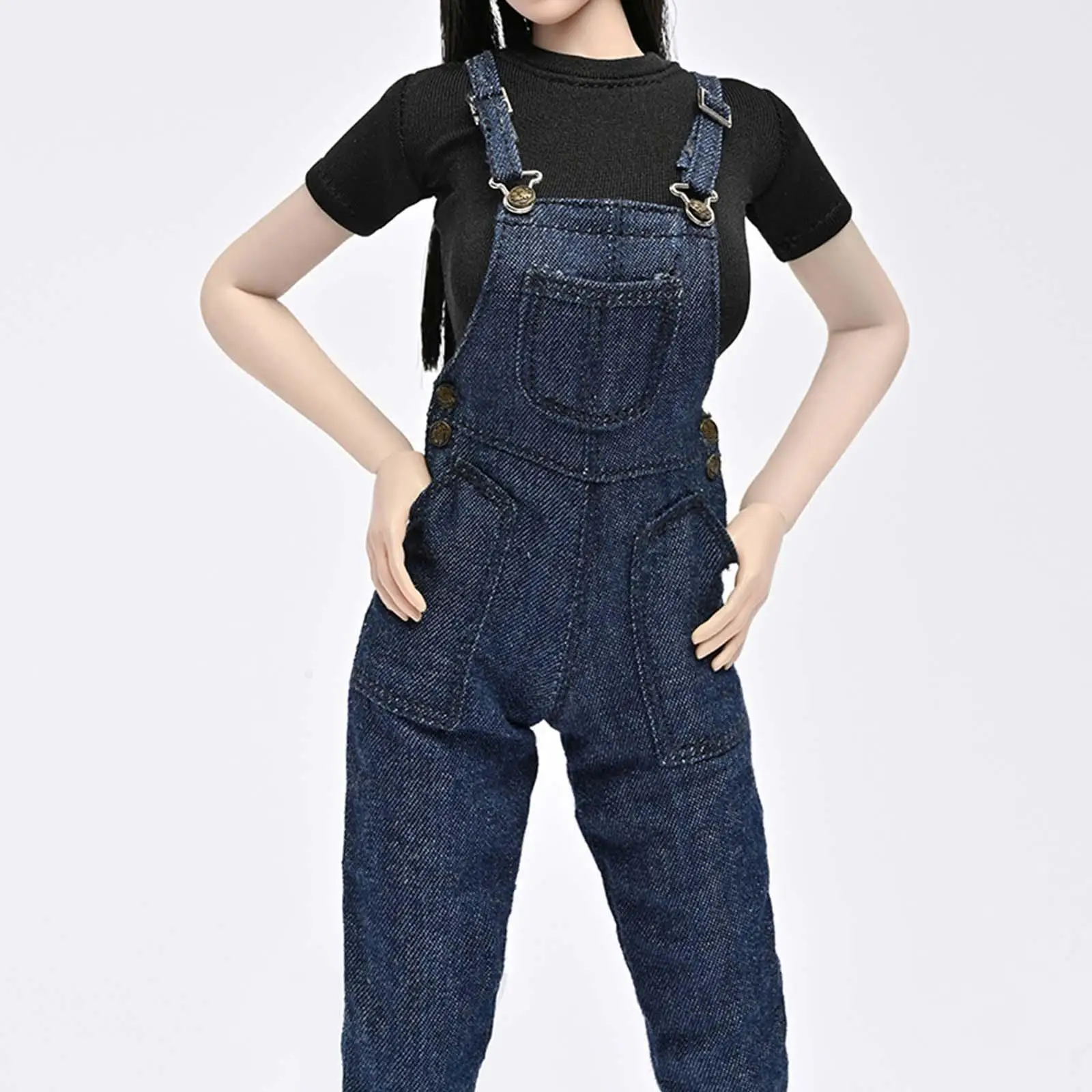 Camiseta y pantalones vaqueros con tirantes para mujer, ropa en miniatura hecha a mano para muñecas de 12 pulgadas, accesorios de vestir, 2 unidades, 1/6 - imagen 4