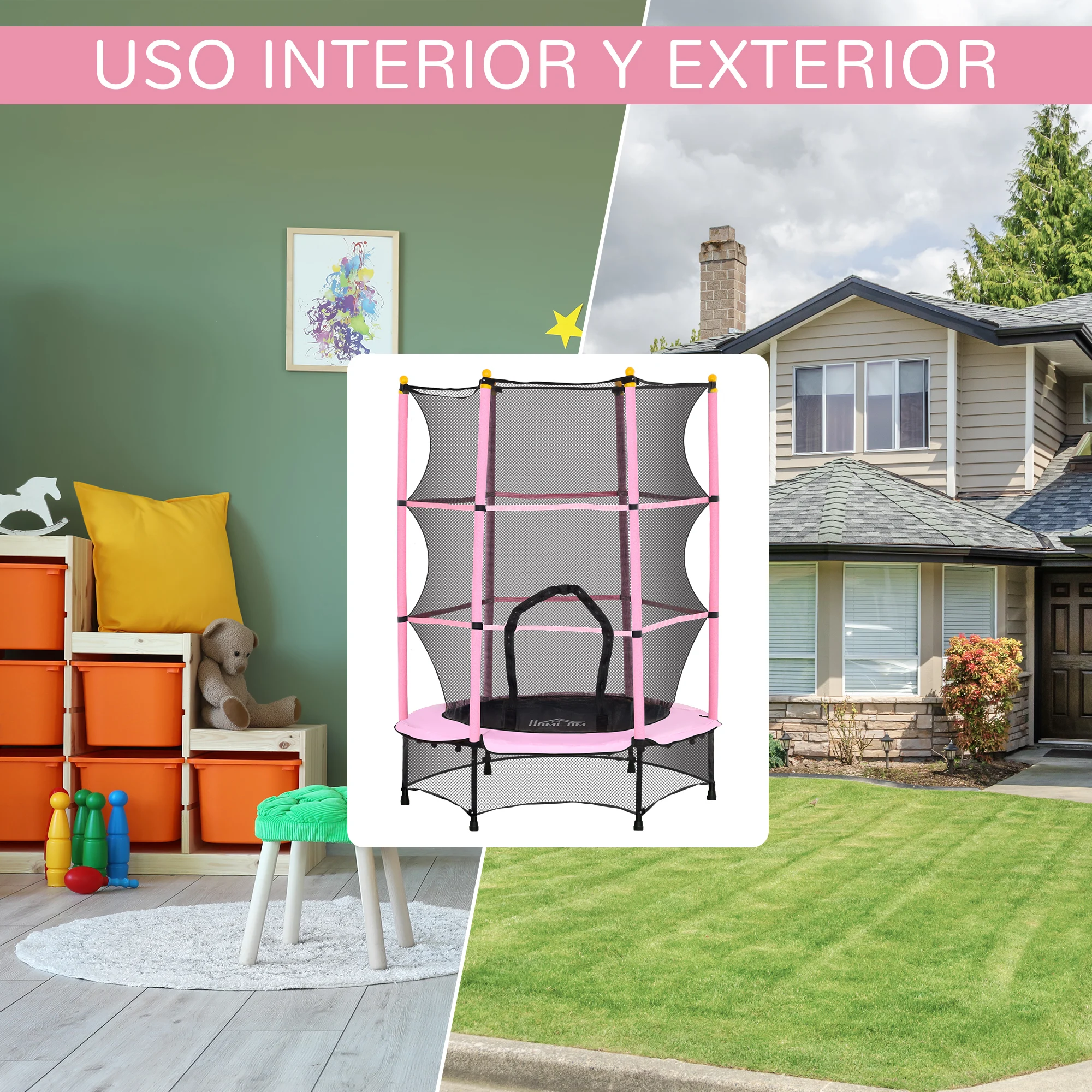 HOMCOM Cama Elástica Infantil Ø140x190 cm Trampolín para Niños de +3 Años con Red de Seguridad y Marco de Acero para Interior y Exterior - imagen 5