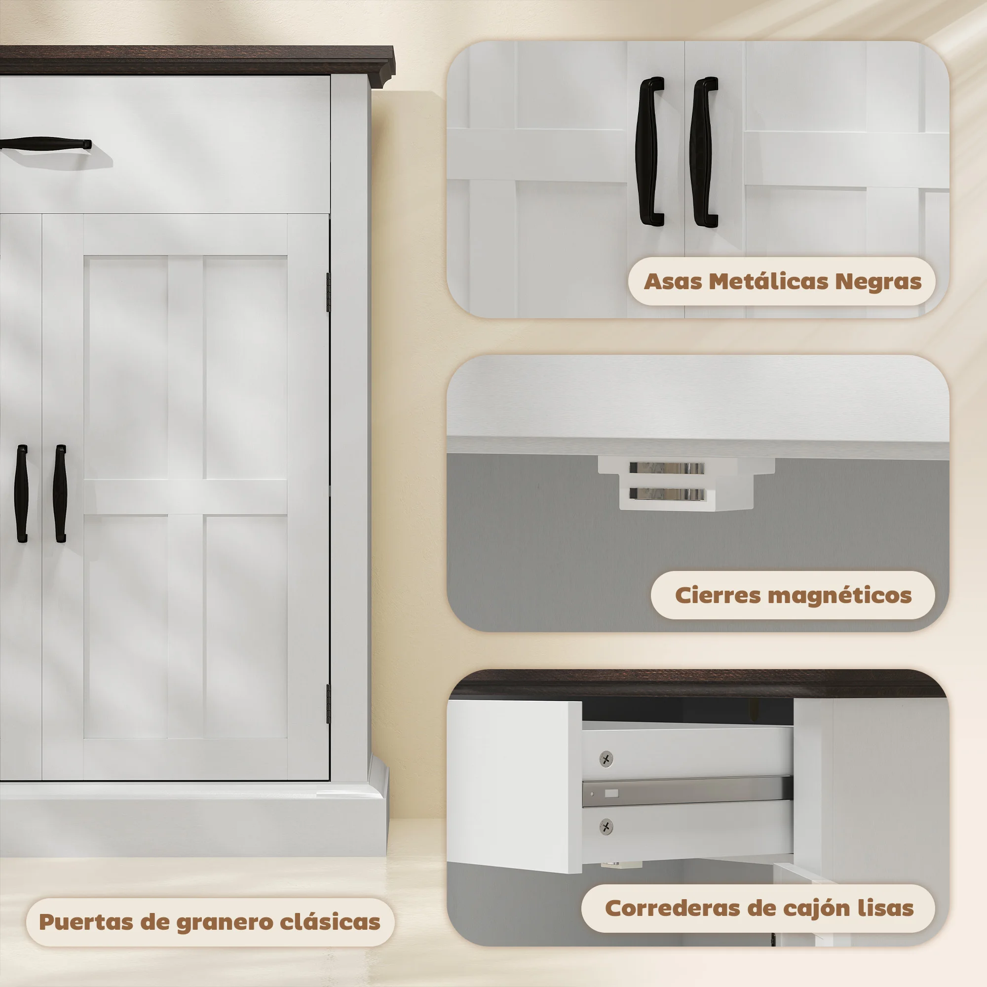 HOMCOM Aparador de 2 Puertas Aparador para Salón Rústico con 1 Cajón Estante Ajustable para Comedor Entrada Blanco 75,2x40x91,5 cm - imagen 5