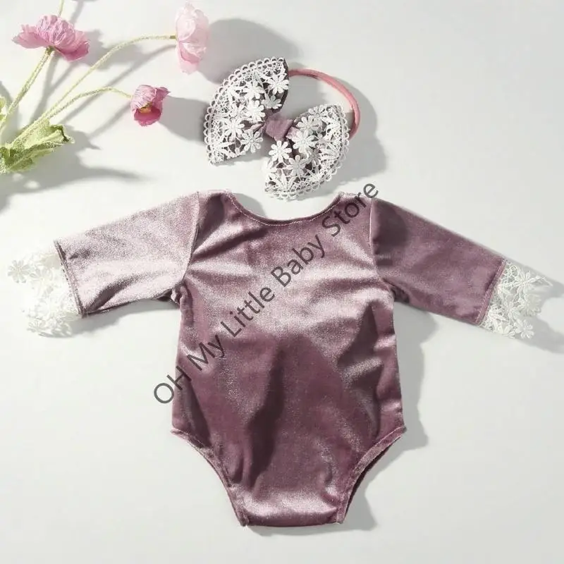 M76C Bowknot Comper y banda para cabello para fotografía para bebés Photo Clothing Photo Spoiling Jumpsuit para infantil - imagen 4