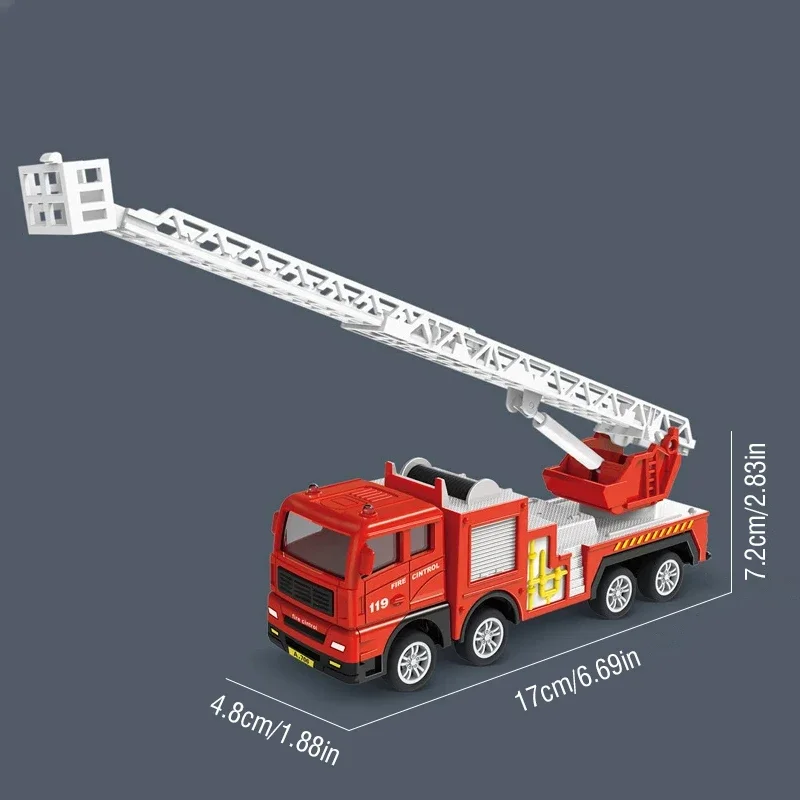 Camión de bomberos Diecast simulación tirar hacia atrás escalera juguete de lucha contra incendios coche de rescate juguete de rescate de incendios inercial camión de bombero para niños - imagen 3
