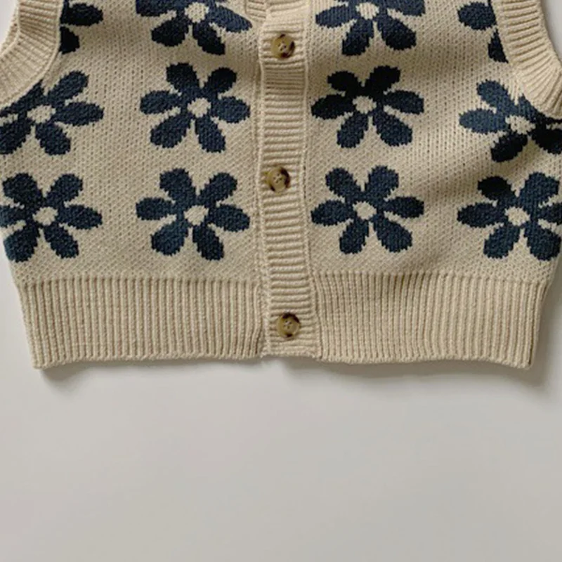 Chaleco tejido para bebé, cárdigan sin mangas con flores Retro para niñas y niños, suéter de otoño para niños, ropa para niños, ropa de moda para bebés - imagen 5