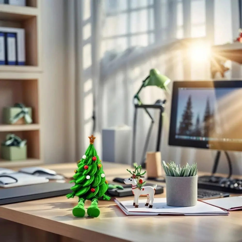 Decoración de fiesta, árbol de Navidad impreso en 3D colorido, decoración navideña única y divertida, decoración de mesa articulada verde para sala de estar - imagen 2