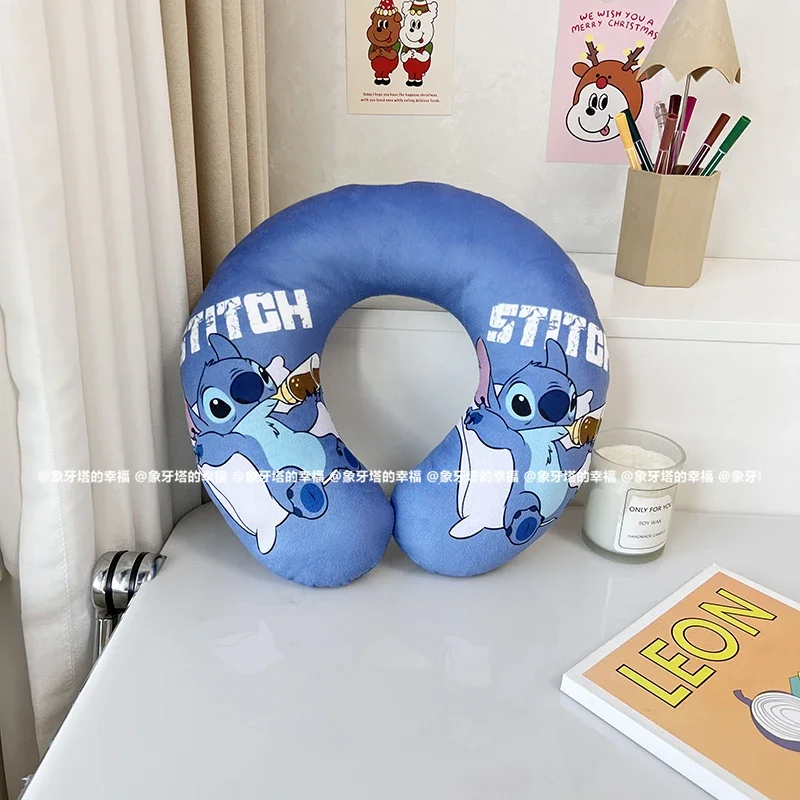 Disney Lilo & Stitch-almohada para el cuello en forma de U, cómodo estampado de dibujos animados de Ángel, almohada para siesta de viaje, avión, lavable para oficina - imagen 4