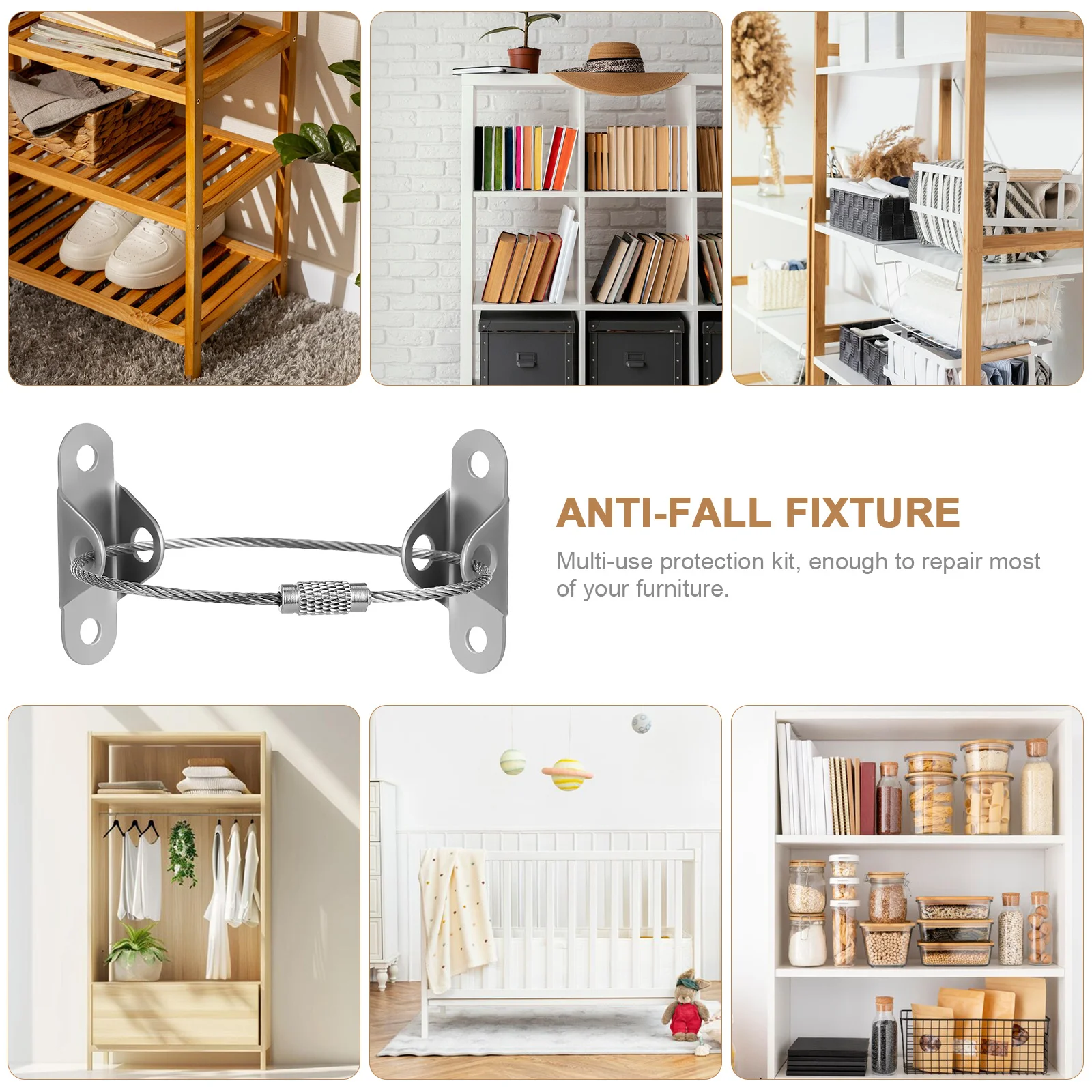 Juego de 6 anclas antivuelco para muebles, correas de seguridad para montaje en pared para estantería, armario, resistente a terremotos, seguro a prueba de bebés - imagen 5