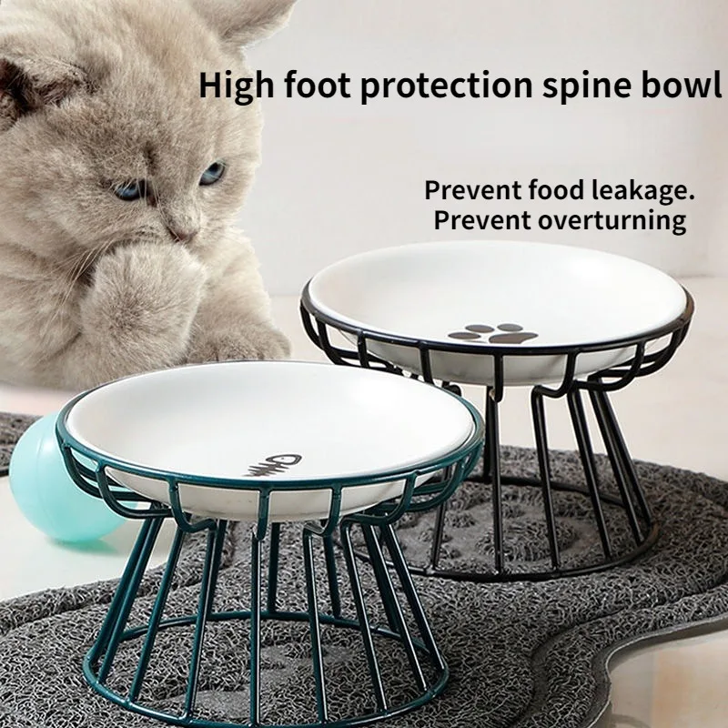 Cuenco elevador con soporte de Metal para gato, plato elevado de alimentación de aperitivos de cerámica para mascotas, suministros para cachorros y gatitos, accesorios para perros