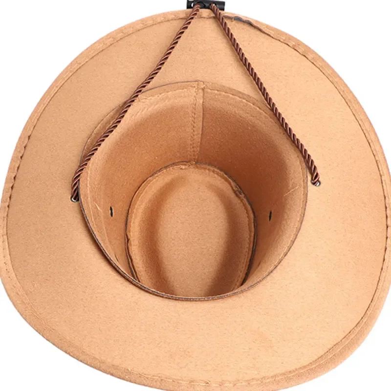 Sombrero de gamuza occidental para adultos, sombrero de vaquero occidental de ala ancha, sombrero de copa de caballero Vintage, sombrero de vaquero para senderismo al aire libre, viajes, gorra de vaquero de verano - imagen 5
