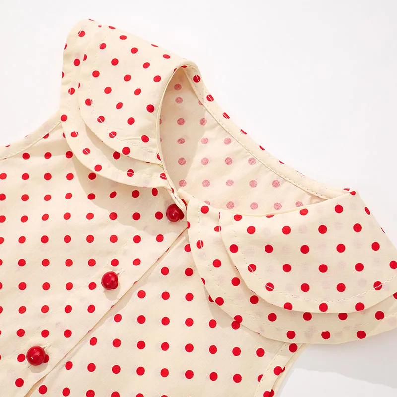 Ropa de verano para niña pequeña, vestido coreano de princesa de algodón sin mangas con cuello de muñeca de lunares, vestidos de bebé, ropa de Boutique para niños B058 - imagen 4