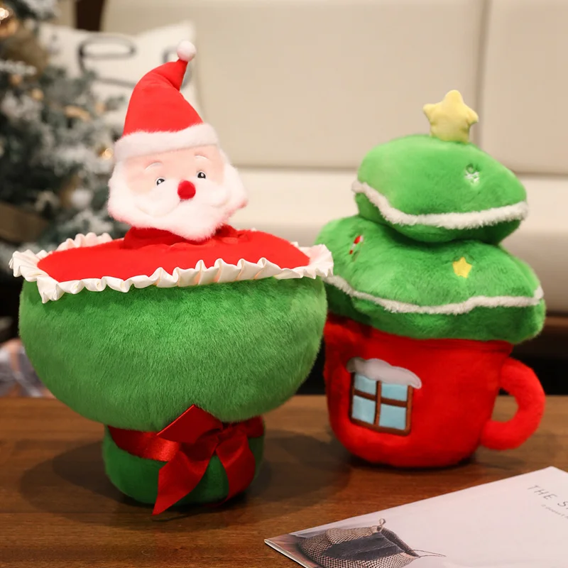 Cojín navideño de peluche suave – Papá Noel y árbol de Navidad - imagen 3