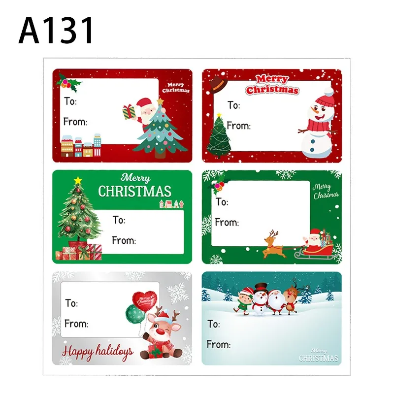 60 uds/10 hojas etiquetas de Navidad 8 pegatinas de regalo de diseño etiqueta de nombre con muñecos de nieve de Papá Noel árbol de Navidad campanas de Reno etiqueta decorativa de vacaciones - imagen 5