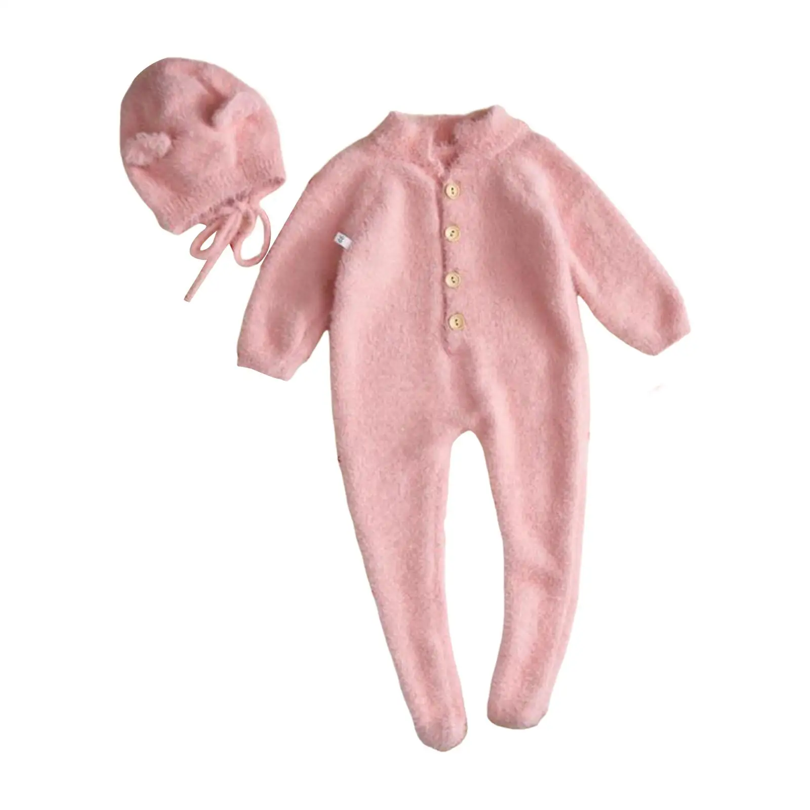 Long Leg Romper Breathable with Hat Cute Button Long Sleeve Jumpsuit for Halloween Family Gathering Photo Props Homewear Holiday