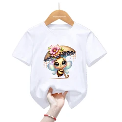 Camiseta divertida con estampado de flores de abeja para niñas, ropa Kawaii para niños, camiseta de manga corta de mariposa, moda de verano, camiseta Harajuku