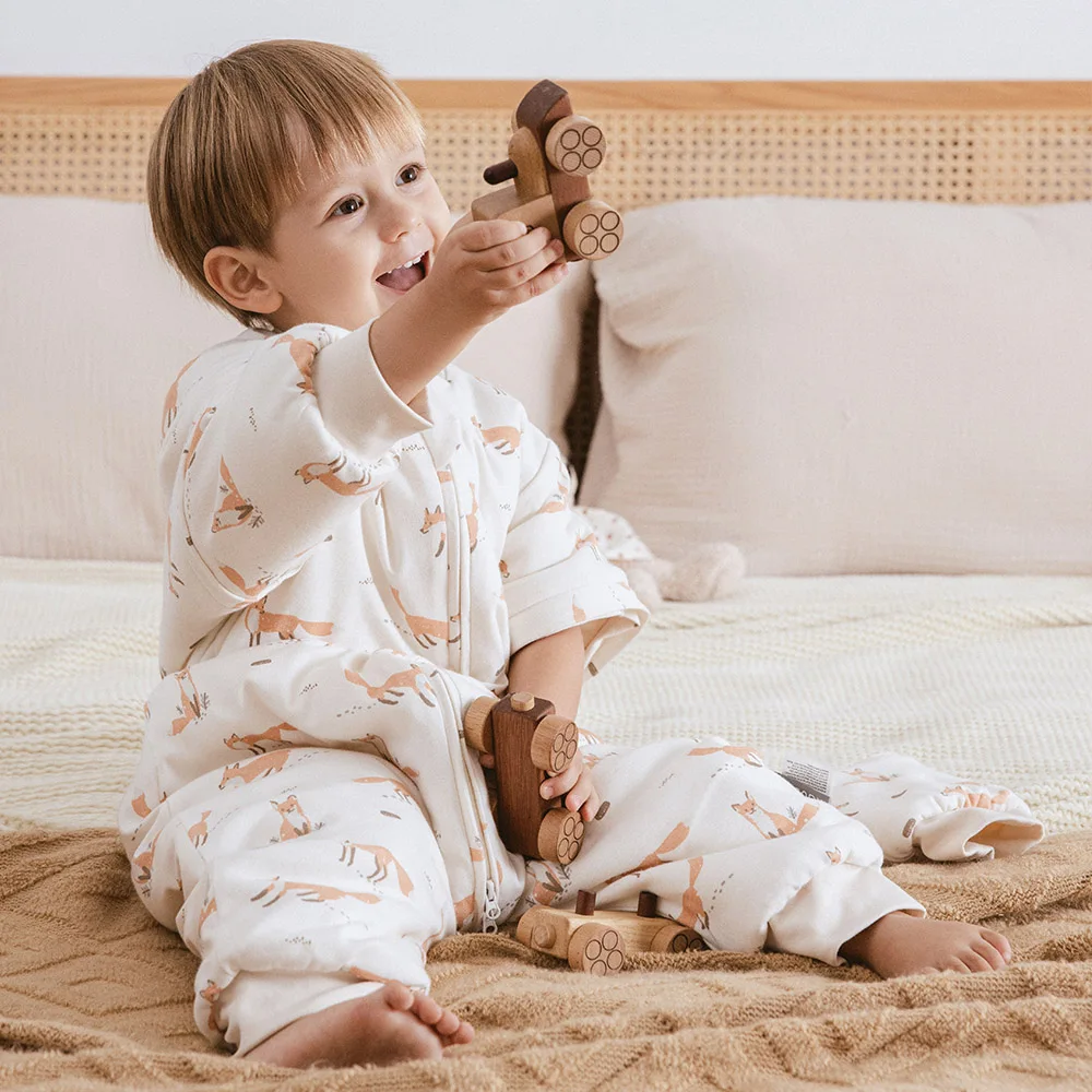 Ropa de dormir de invierno para niños de 1 a 4 años, mangas extraíbles, pijamas con cremallera de 3 vías, pierna dividida, manta para dormir de una pieza - imagen 2