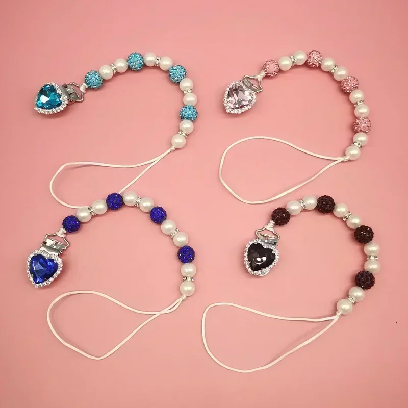 Clip para chupete de recién nacido con diamantes de imitación para niña, cadena de Clip para pezón de cristal de perlas brillantes, accesorios para bebé, 1 pieza - imagen 4