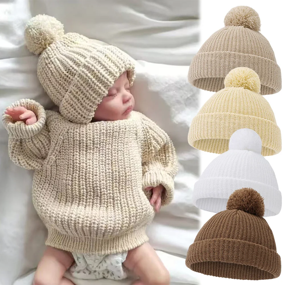Gorro de punto con pompón para bebé – Cálido y suave para invierno