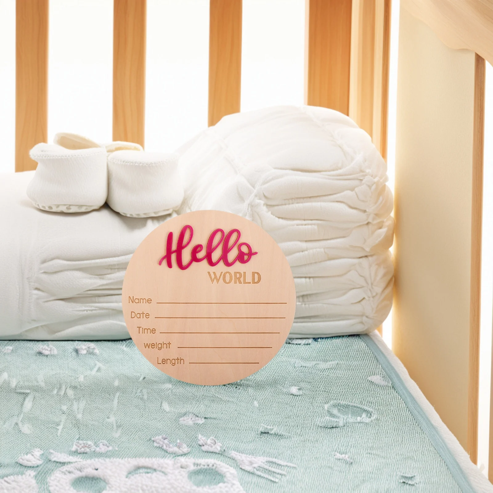 Letrero de llegada para bebé, tarjeta de anuncio para recién nacido, placa de registro de nacimiento de madera para decoración de guardería, recuerdo de bienvenida, accesorio de regalo, 4 Uds. - imagen 2