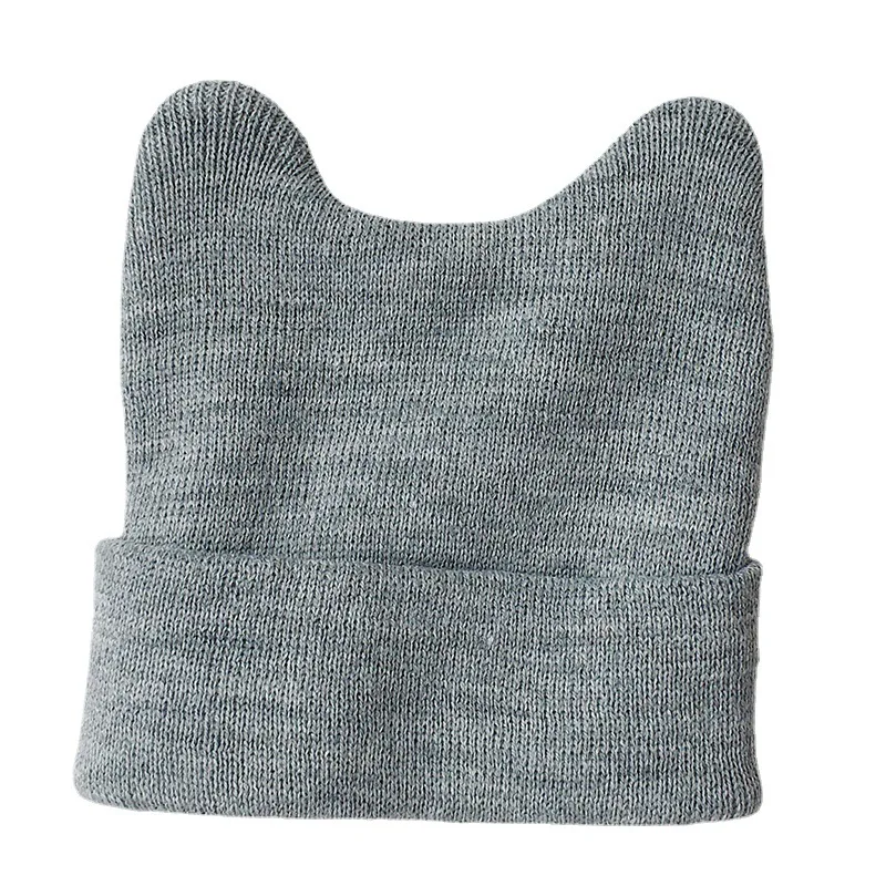 Gorro de bebé de Color sólido Otoño Invierno estilo coreano Kwaii lindo cuerno de vaca gorro tejido para bebé niños actividades al aire libre gorros de lana - imagen 5
