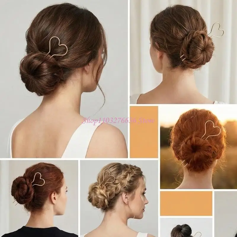 Horquillas metálicas para moño elegantes con formas corazón y estrella - imagen 2