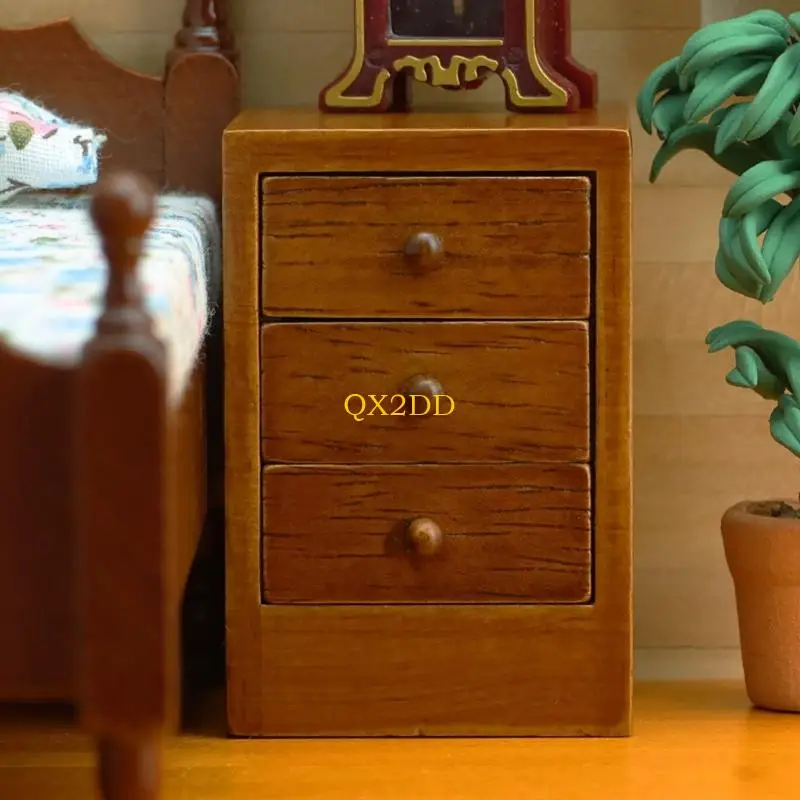 noche madera en miniatura QX2D para 1/12 casas muñecas cajones funcionales artesanía detallada acabado - imagen 2