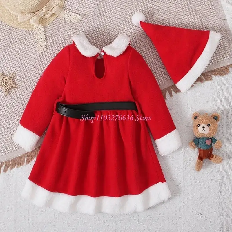 Vestido y sombrero manga larga Navidad para bebé R6FD, disfraz temático Papá Noel para Festival, traje temporada - imagen 4