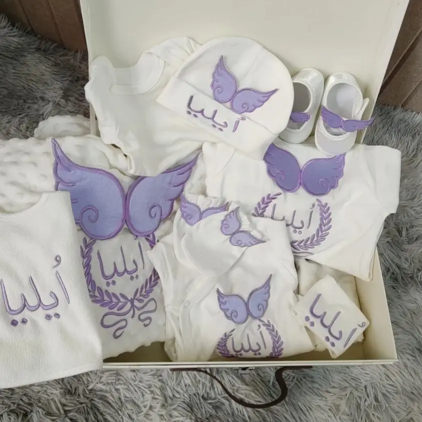 Dollbling, 10 Uds., traje de capa, cesta de regalo de bienvenida para niña, lavanda, bohemio, elementos esenciales para niña, nuevos regalos personalizados para bebé - imagen 5